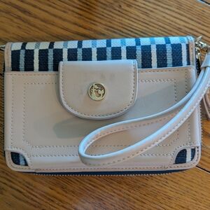 Spartina 449 Daufuskie Linen And Leather Wallet Blue White